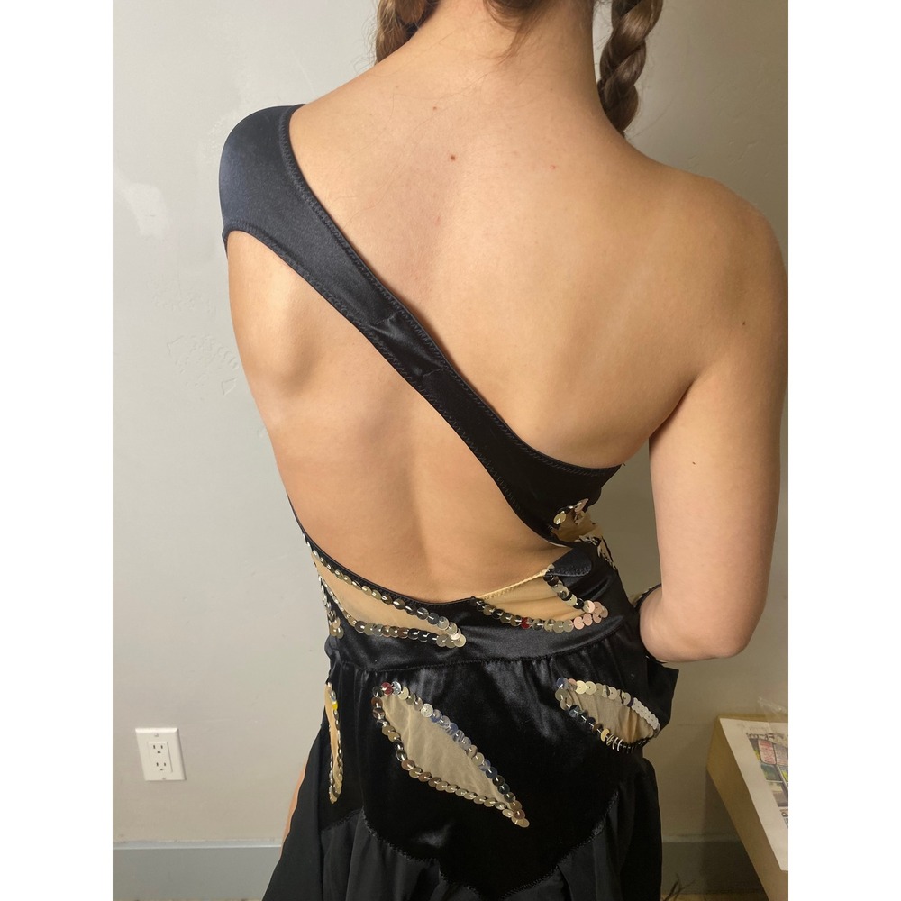 Vintage 60s Competition Figure Skating Dress Sequin Feather Black Vegas Showgirl - Picture 6 of 9